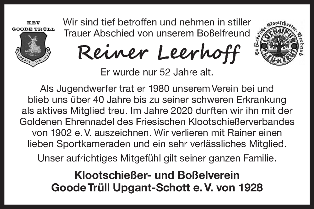  Traueranzeige für Reiner Leerhoff vom 08.03.2023 aus 