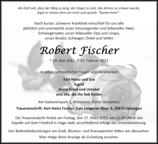 Traueranzeige von Robert Fischer 