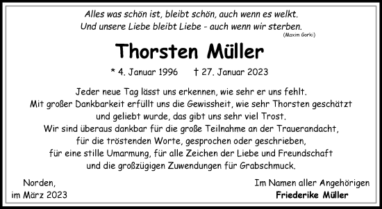 Traueranzeige von Thorsten Müller 