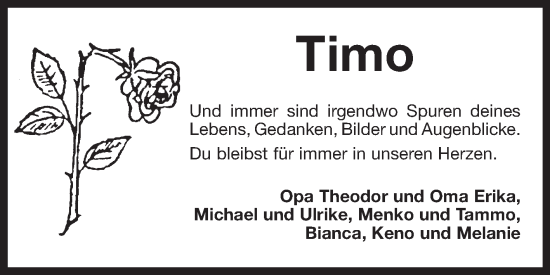 Traueranzeige von Timo  