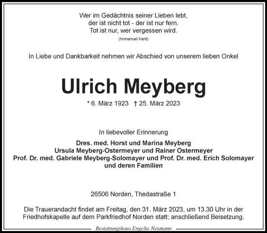 Traueranzeige von Ulrich Meyberg 