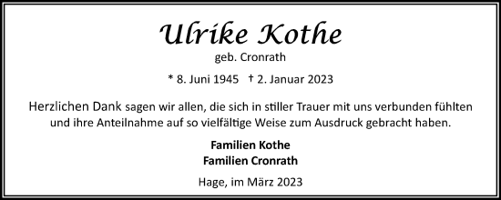 Traueranzeige von Ulrike Kothe 