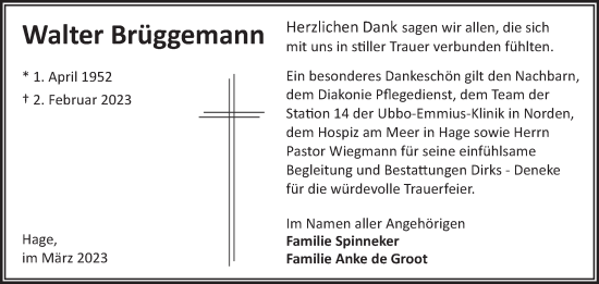 Traueranzeige von Walter Brüggemann 