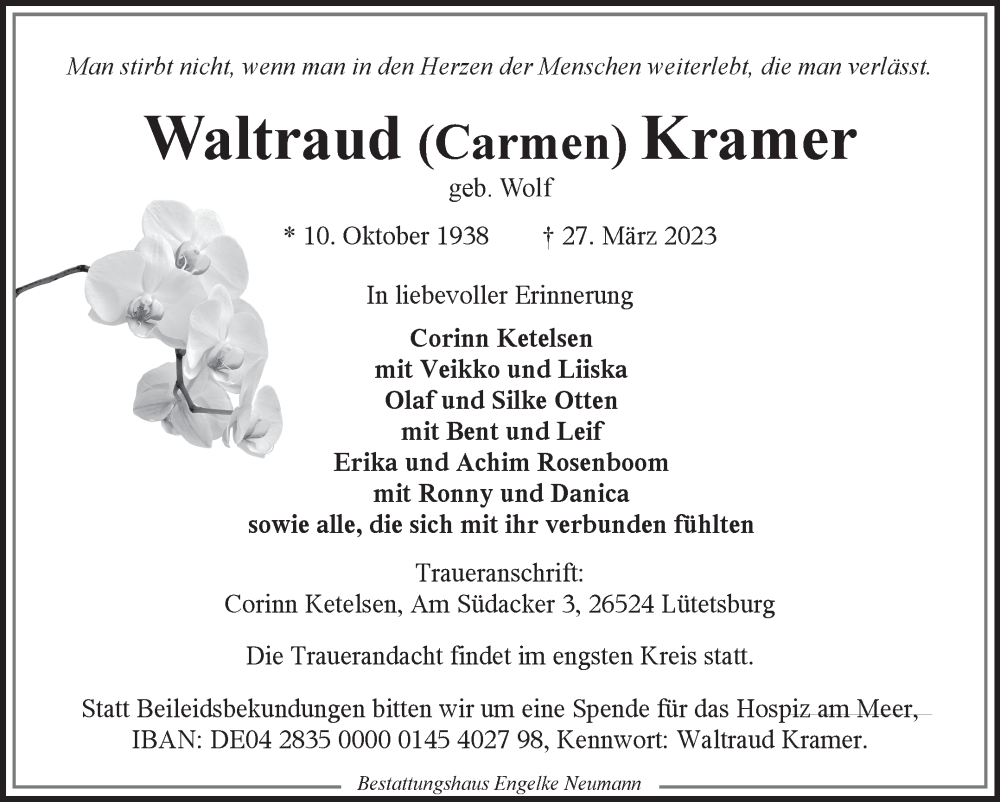  Traueranzeige für Waltraud Kramer vom 30.03.2023 aus 