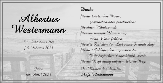 Traueranzeige von Albertus Westermann 