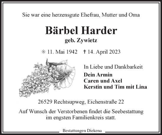 Traueranzeige von Bärbel Harder 