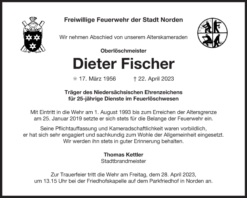  Traueranzeige für Dieter Fischer vom 27.04.2023 aus 