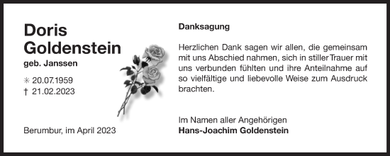 Traueranzeige von Doris Goldenstein 