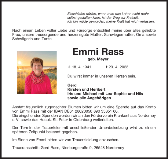 Traueranzeige von Emmi Rass 
