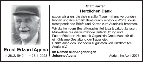 Traueranzeige von Ernst Edzard Agena 