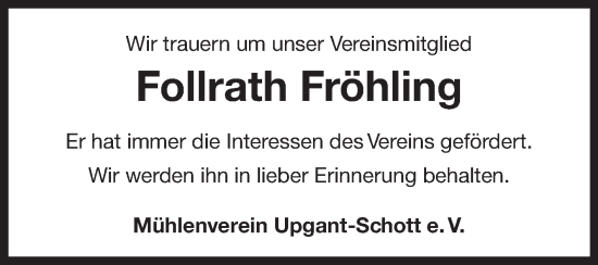 Traueranzeige von Follrath Fröhling 