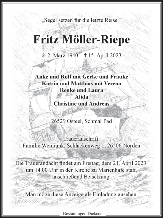 Traueranzeige von Fritz Möller-Riepe 
