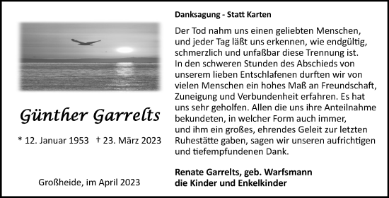 Traueranzeige von Günther Garrelts 