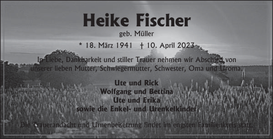 Traueranzeige von Heike Fischer 