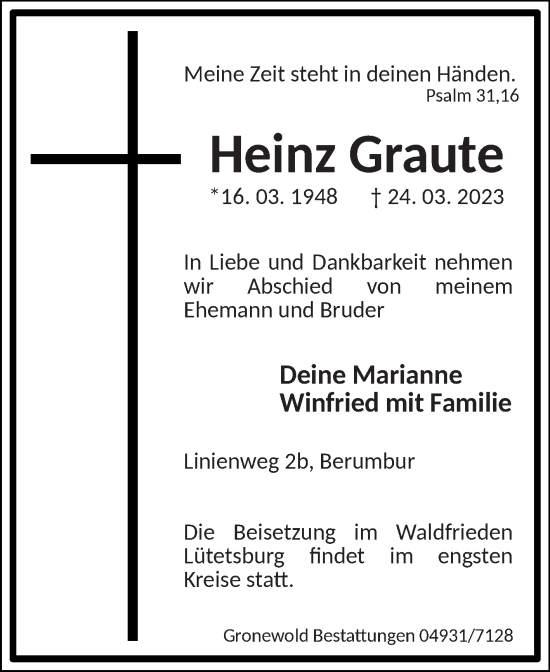 Traueranzeige von Heinz Graute 