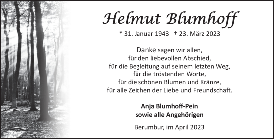 Traueranzeige von Helmut Blumhoff 