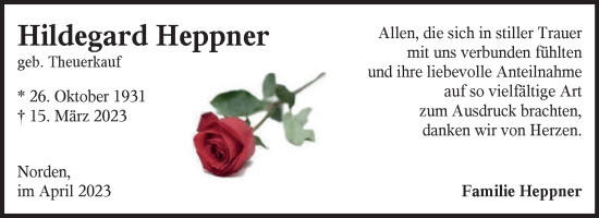 Traueranzeige von Hildegard  Heppner 
