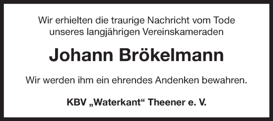 Traueranzeige von Johann Brökelmann 