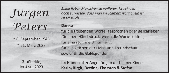 Traueranzeige von Jürgen Peters 