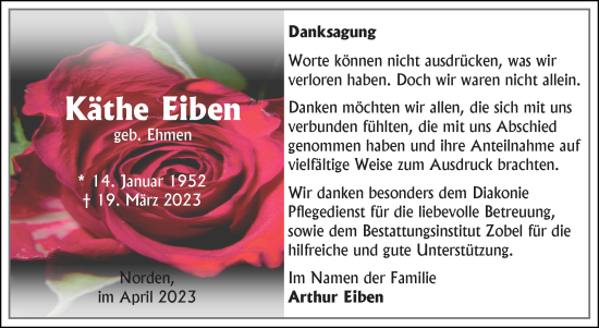 Traueranzeige von Käthe Eiben 