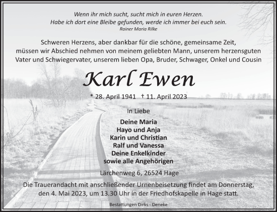 Traueranzeige von Karl Ewen 