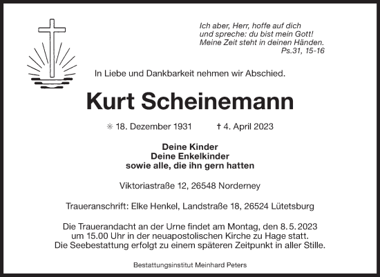 Traueranzeige von Kurt Scheinemann 