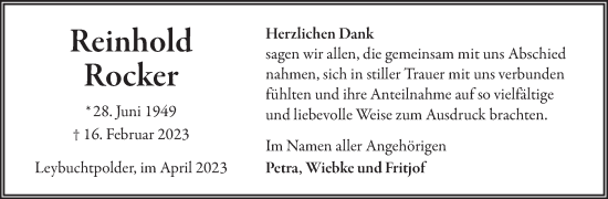 Traueranzeige von Reinhold Rocker 