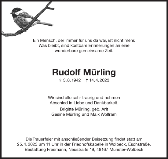 Traueranzeige von Rudolf Mürling 