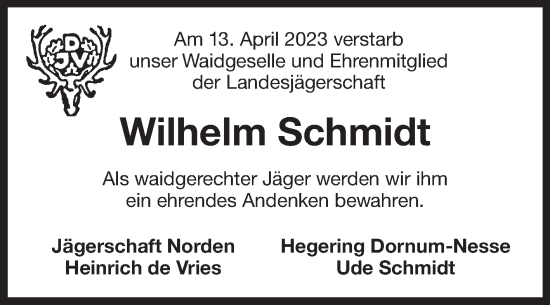 Traueranzeige von Wilhelm Schmidt 