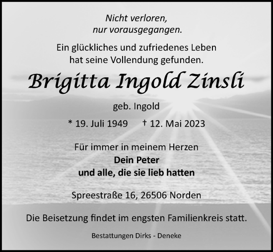 Traueranzeige von Brigitta Ingold Zinsli 