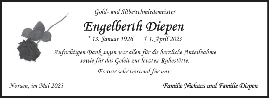 Traueranzeige von Engelberth Diepen 