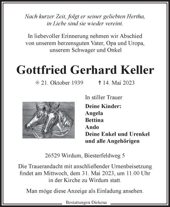 Traueranzeige von Gottfried Gerhard Keller 