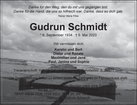 Traueranzeige von Gudrun Schmidt 