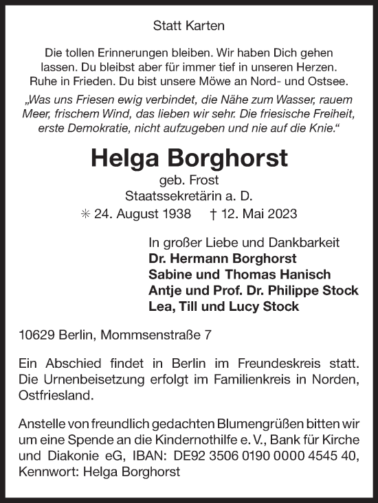 Traueranzeige von Helga Borghorst 