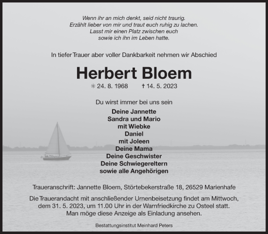 Traueranzeige von Herbert Bloem 