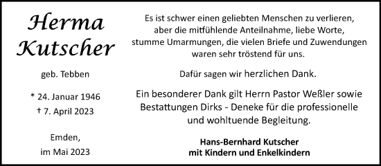 Traueranzeige von Herma Kutscher 