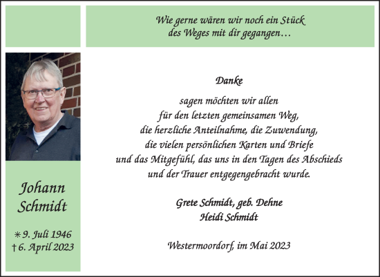 Traueranzeige von Johann Schmidt 