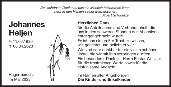 Traueranzeige von Johannes Heljen 