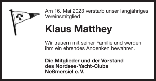Traueranzeige von Klaus Matthey 