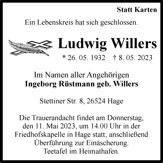 Traueranzeige von Ludwig Willers 