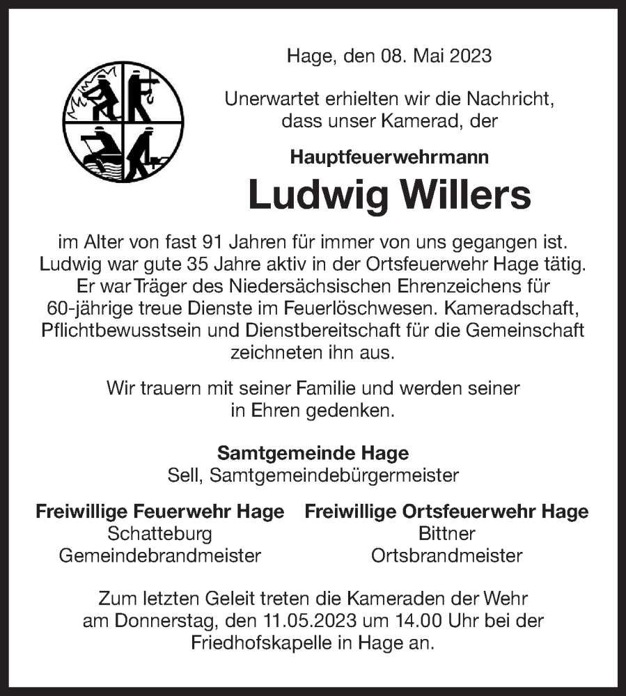  Traueranzeige für Ludwig Willers vom 10.05.2023 aus 