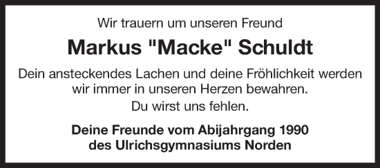 Traueranzeige von Markus Schuldt 