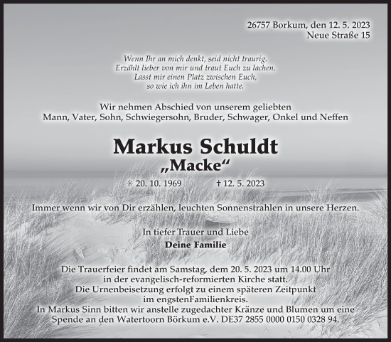 Traueranzeige von Markus Schuldt 