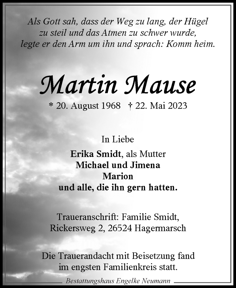 Traueranzeige für Martin Mause vom 27.05.2023 aus 