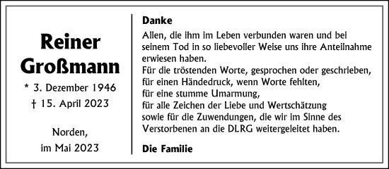 Traueranzeige von Reiner Großmann 