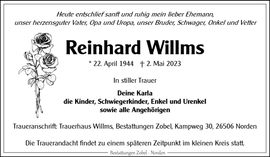 Traueranzeige von Reinhard Willms 