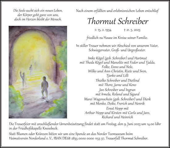 Traueranzeige von Thorrnut Schreiber 