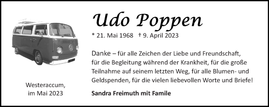 Traueranzeige von Udo Poppen 