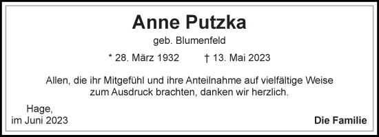 Traueranzeige von Anne Putzka 