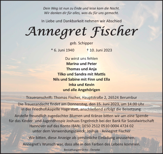 Traueranzeige von Annegret Fischer 